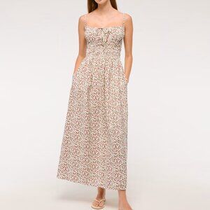 A&F Smocked Tie Front Maxi Dress | Strawberry | Size XL
